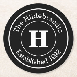 Porta-copo De Papel Redondo Monograma Família Sobrenome Mod BW Personalizado