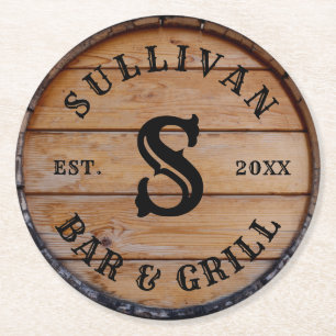 Porta-copo De Papel Redondo Monograma Inicial de Nome de Família Personalizado