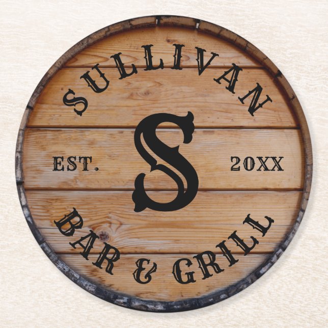 Porta-copo De Papel Redondo Monograma Inicial de Nome de Família Personalizado (Frente)