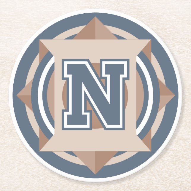 Porta-copo De Papel Redondo Monograma inicial personalizado "N" (Frente)