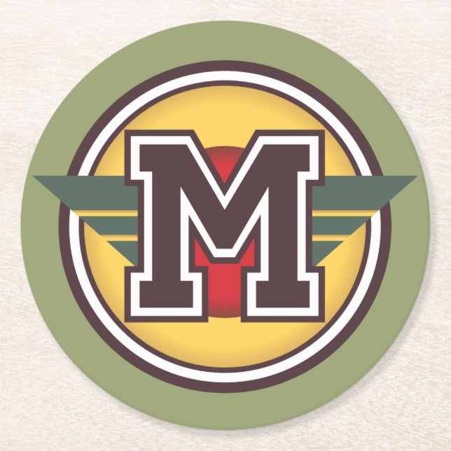 Porta-copo De Papel Redondo Monograma "M" inicial (Frente)