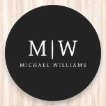 Porta-copo De Papel Redondo Monograma Moderno Minimalista Preto e Branco<br><div class="desc">Apresentando nossa Coleção de Monogramas Modernos Minimalistas Pretos e Brancos: adote simplicidade e sofisticação com nossos designs minimalistas, curados para elevar seu estilo sem esforço. Feita de olho na estética moderna, essa coleção apresenta designs negras e brancos elegantes, acentuados por monogramas personalizados. De papelaria chic a acessórios versáteis, nossa coleção...</div>