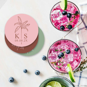 Porta-copo De Papel Redondo Monograma personalizado da árvore de palmas Salvar