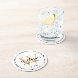 Porta-copo De Papel Redondo Monograma Personalizado Novo Dourado