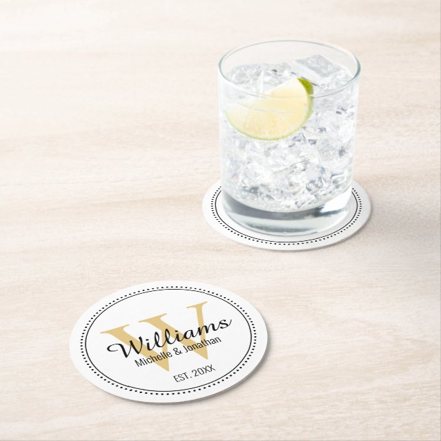 Porta-copo De Papel Redondo Monograma Personalizado Novo Dourado (Insitu)