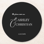 Porta-copo De Papel Redondo Monograma simples, preto e branco, elegante, impre<br><div class="desc">O monograma simples e elegante,  branco e preto,  de casamento,  imprimido,  porta copos modelo noiva e nomes de noivos portas copos de casamento,  talheres personalizadas,  decor de mesa pode também ser como favores de casamento</div>