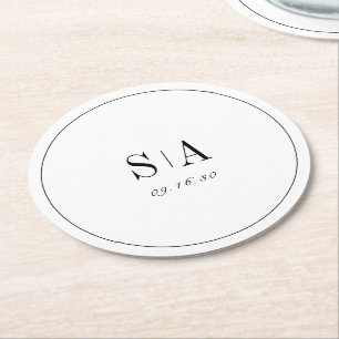 Porta-copo De Papel Redondo Monograma sofisticado, preto e branco, minimalista