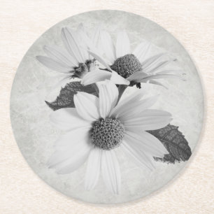 Porta-copo De Papel Redondo Mood Daisy Preto & Branco Neutro Floral Diário