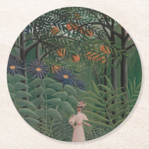 Porta-copo De Papel Redondo Mulher Caminhando em uma Floresta Exótica, Henri R
