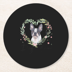 Porta-copo De Papel Redondo Mulheres Curiosas Boston Terrier Mãe Cachorro Flor