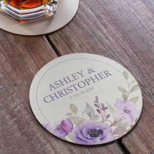 Porta-copo De Papel Redondo Na moda Lavanda Watercolor Buquê Floral Casamento