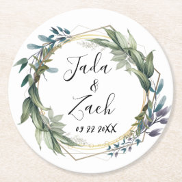 Porta-copo De Papel Redondo Na moda Leafy Botanical Wreath Wedding