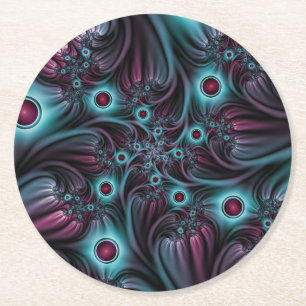 Porta-copo De Papel Redondo Na Profundidade da Arte Fractal Abstrato Azul Cor-