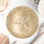 Porta-copo De Papel Redondo Nam Monograma de Impressão de Glitter Metálico Bru<br><div class="desc">Personalize facilmente esta moda design de porta copos de de papel chic com bonito brilho brilhante de ouro em um fundo metálico escovado de ouro.</div>