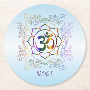 Porta-copo De Papel Redondo Namaste Aum (Om) Lotus Prismatic Ornamental