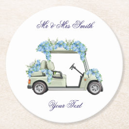 Porta-copo De Papel Redondo  Nantucket Blue Floral Golf Cart Wedding 