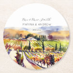 Porta-copo De Papel Redondo Napa Vale do Vinho favorece louças de mesa<br><div class="desc">Napa Valley vineyard watercolor casamento favorece portas copos personalizadas de papel personalizado com louça de mesa</div>