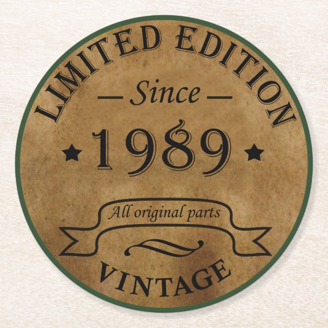 Porta-copo De Papel Redondo nascer de aniversário de 1989 (Frente)