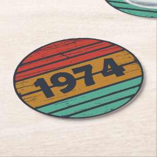 Porta-copo De Papel Redondo Nascer em 1974 vintage 50º presente de aniversário