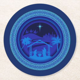 Porta-copo De Papel Redondo Natal Azul de Combinação