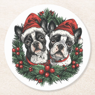 Porta-copo De Papel Redondo Natal Boston Terrier Cães Feriado Feriado Feriado 