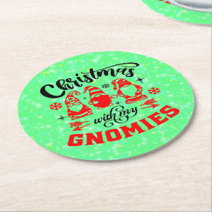 Porta-copo De Papel Redondo Natal com os meus Gnomos - Verde Vermelho Engraça