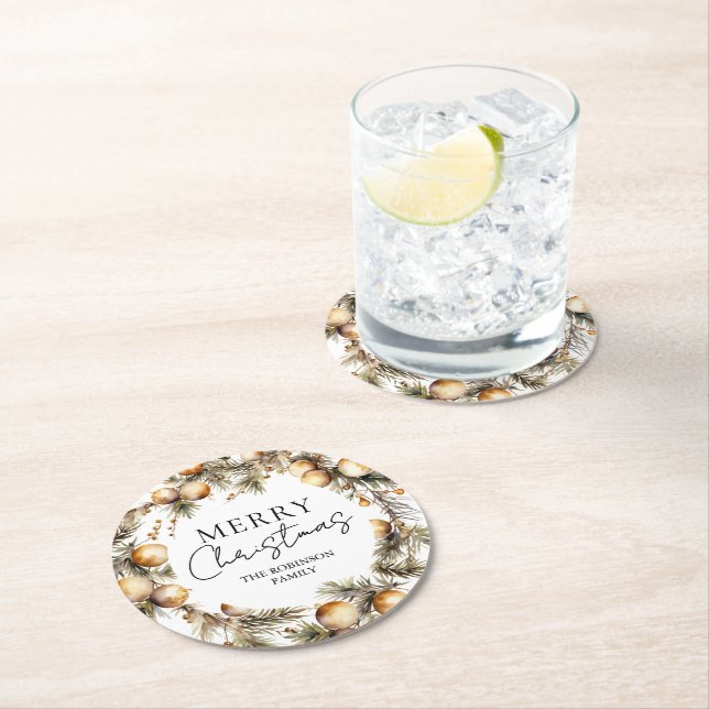 Porta-copo De Papel Redondo Natal de Folhagem Dourada com Aquarela (Insitu)