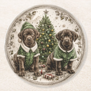Porta-copo De Papel Redondo Natal Elf Labrador Retriever Puppy