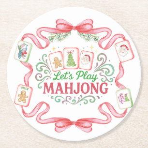 Porta-copo De Papel Redondo Natal Mahjong Monograma