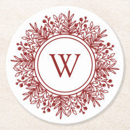 Porta-copo De Papel Redondo Natal Monograma Vermelho