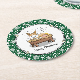 Porta-copo De Papel Redondo Natal Natividade Pembroke Welsh Corgi (red1) Diver