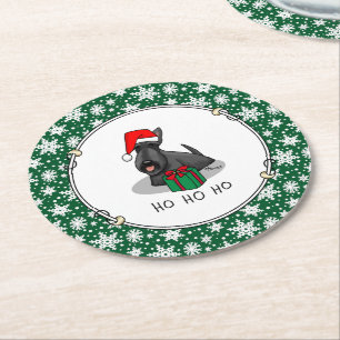 Porta-copo De Papel Redondo Natal Santa Hat Scottish Terrier (preto)