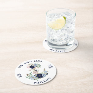 Porta-copo De Papel Redondo Náutica de Casamento, Anchor Floral MR e SRA.