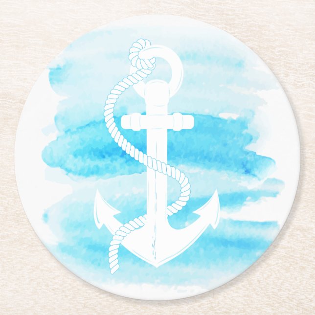 Porta-copo De Papel Redondo Náutico - Âncora Aquática (1) (Frente)