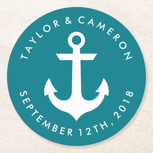 Porta-copo De Papel Redondo Náutico de Casamento (Frente)