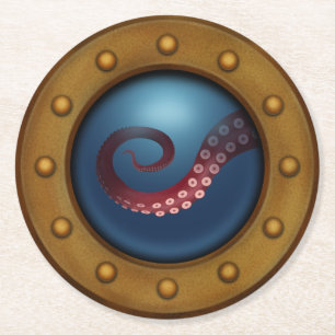 Porta-copo De Papel Redondo Navio Porthole Com Submarino Náutico Octopus