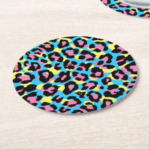 Porta-copo De Papel Redondo Neon Leopard Spot