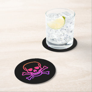 Porta-copo De Papel Redondo Neon Skull preto papel redondo para bebidas