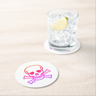 Porta-copo De Papel Redondo Neon Skull White Papel redondo para bebidas