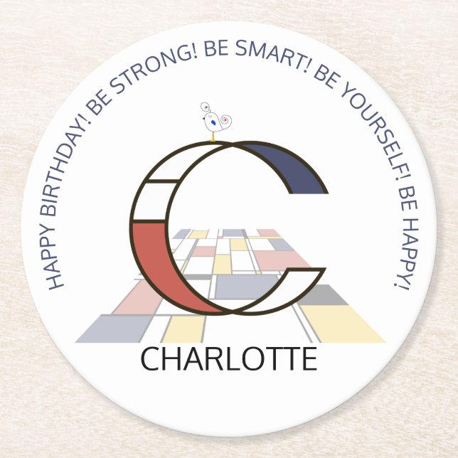 Porta-copo De Papel Redondo Neoplasticismo Art Monograma Legal. Letra C (Frente)