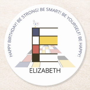 Porta-copo De Papel Redondo Neoplasticismo Art Monograma Legal. Letra E