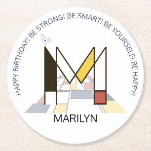 Porta-copo De Papel Redondo Neoplasticismo Art Monograma Legal. Letra M