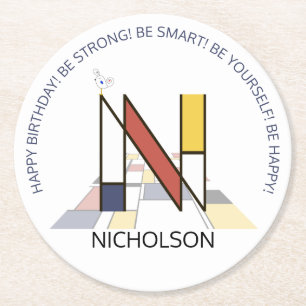 Porta-copo De Papel Redondo Neoplasticismo Art Monograma Legal. Letra N