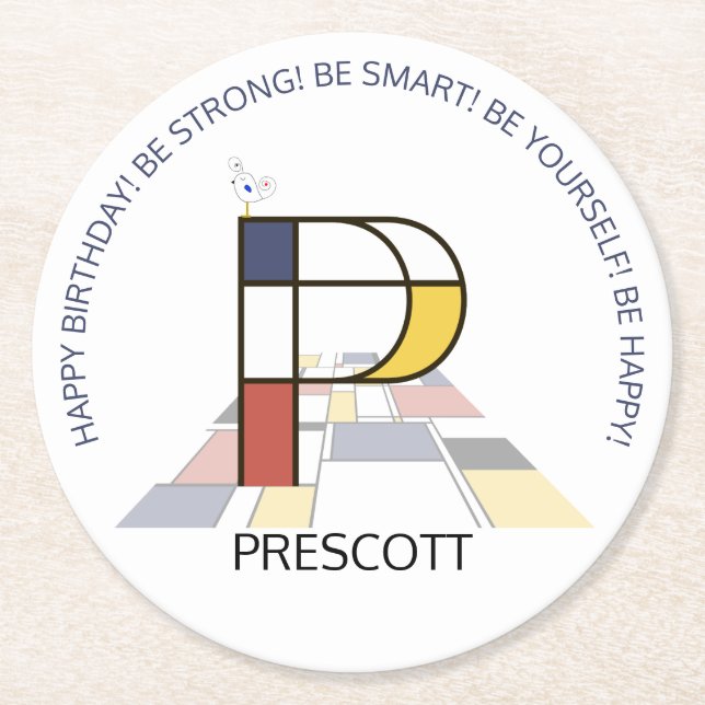 Porta-copo De Papel Redondo Neoplasticismo Art Monograma Legal. Letra P (Frente)