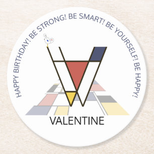 Porta-copo De Papel Redondo Neoplasticismo Art Monograma Legal. Letra V