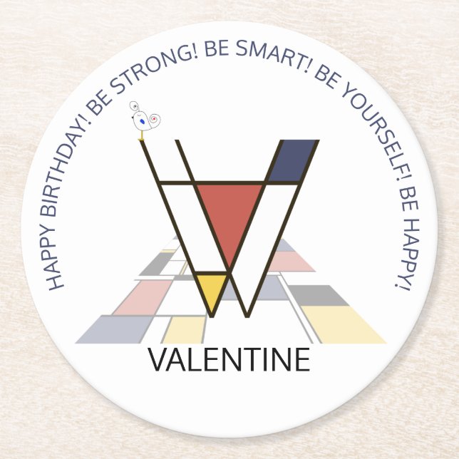 Porta-copo De Papel Redondo Neoplasticismo Art Monograma Legal. Letra V (Frente)