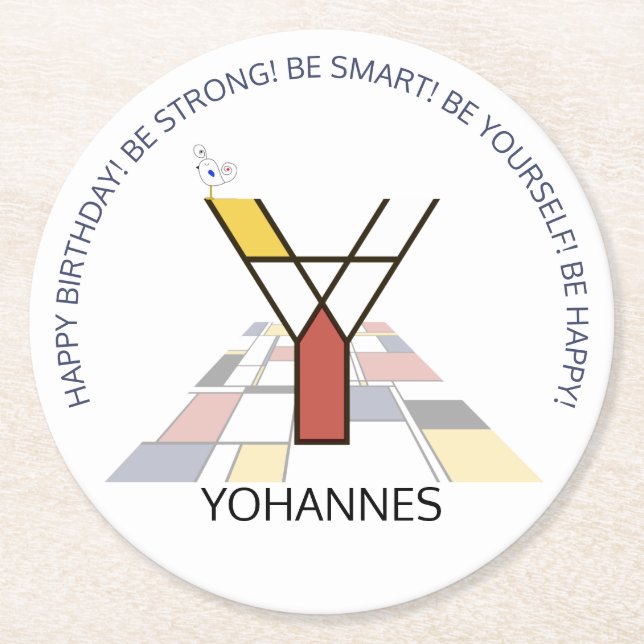 Porta-copo De Papel Redondo Neoplasticismo Art Monograma Legal. Letra Y (Frente)