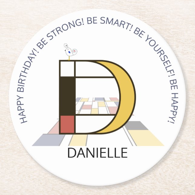 Porta-copo De Papel Redondo Neoplasticismo Arte Monograma Legal. Letra D (Frente)