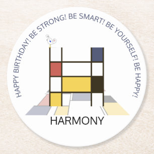 Porta-copo De Papel Redondo Neoplasticismo Arte Monograma Legal. Letra H