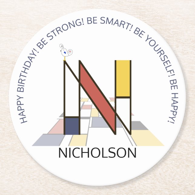 Porta-copo De Papel Redondo Neoplasticismo Arte Monograma Legal. Letra N (Frente)